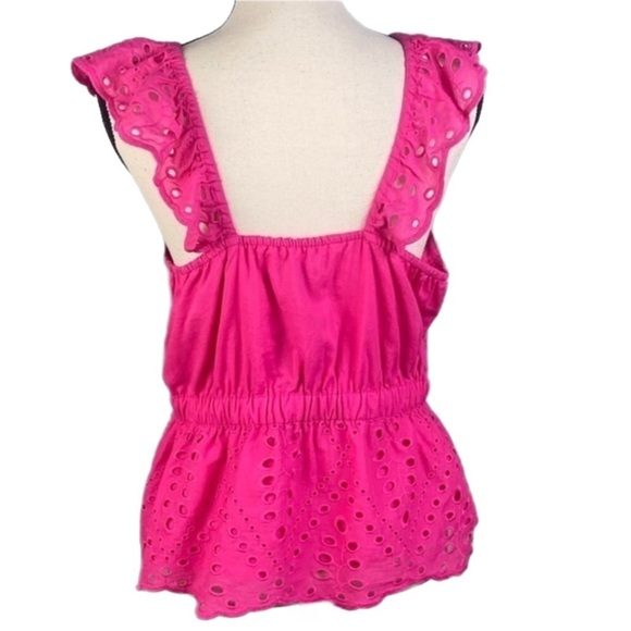 BANANA REPUBLIC FACTORY bright pink eyelet peplum top in size Medium. NWT - Picture 5 of 9